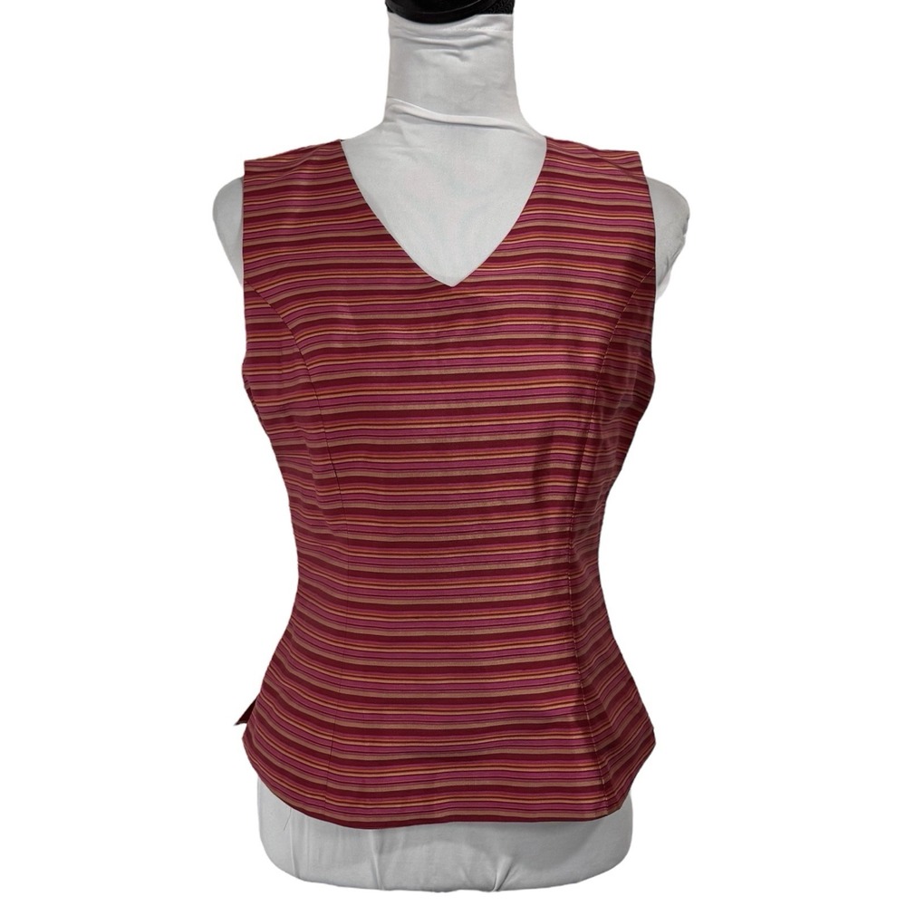 Vintage Striped Silk Top Size‎ 4 Red Tailored Sleeveless Suit Tank Shell Luxury
